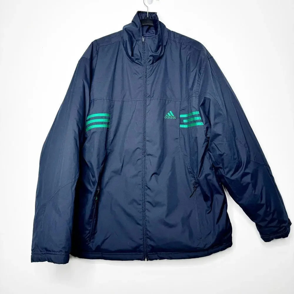 Adidas Vintage 2002 Reversible Puffer Jacket Blue Y2K Oversized Size Large